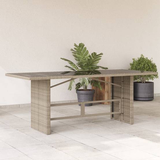 Table de jardin résine tressée gris clair avec dessus en verre 190 x 80 x 74 cm - PANGIVO - Image 1