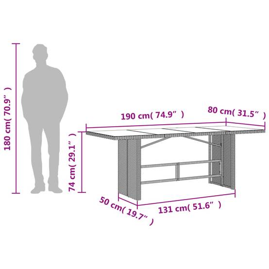 Table de jardin résine tressée gris clair avec dessus en verre 190 x 80 x 74 cm - PANGIVO - Image 10