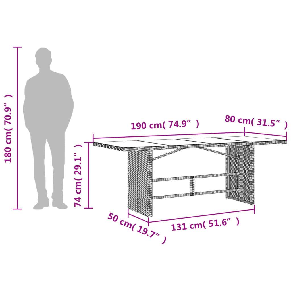 Table de jardin résine tressée gris clair avec dessus en verre 190 x 80 x 74 cm - PANGIVO - Image 10