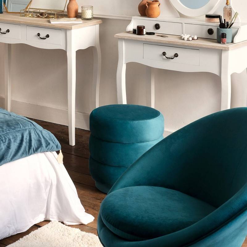 Atmosphera - Pouf en velours bleu canard Sinan Atmosphera - Imagen 2