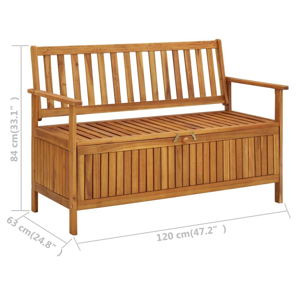 Helloshop26 - Banc de jardin meuble de patio d'extérieur terrasse de rangement de jardin 120 x 63 x 84 cm bois d'acacia solide - Imagen 7