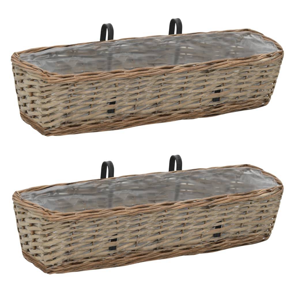 Helloshop26 - Lot de 2 jardinière de balcon osier avec doublure en PE jardin plantes fleurs 60 cm - Imagen 1