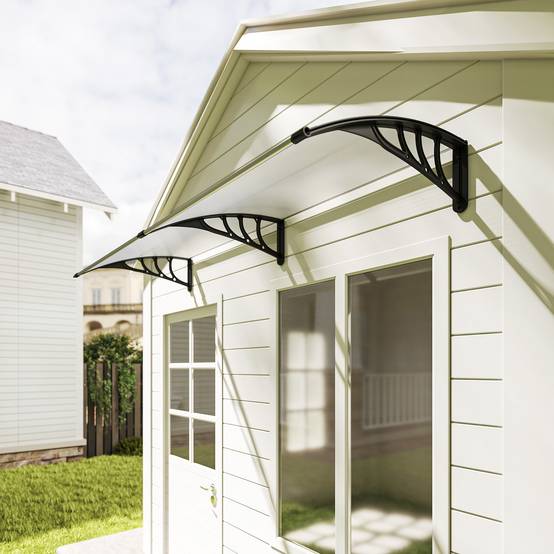 Double auvent porte fenêtre polycarbonate aluminium protection UV pluie 75x195cm transparent - ComfortXL Outdoor Living - Image 10