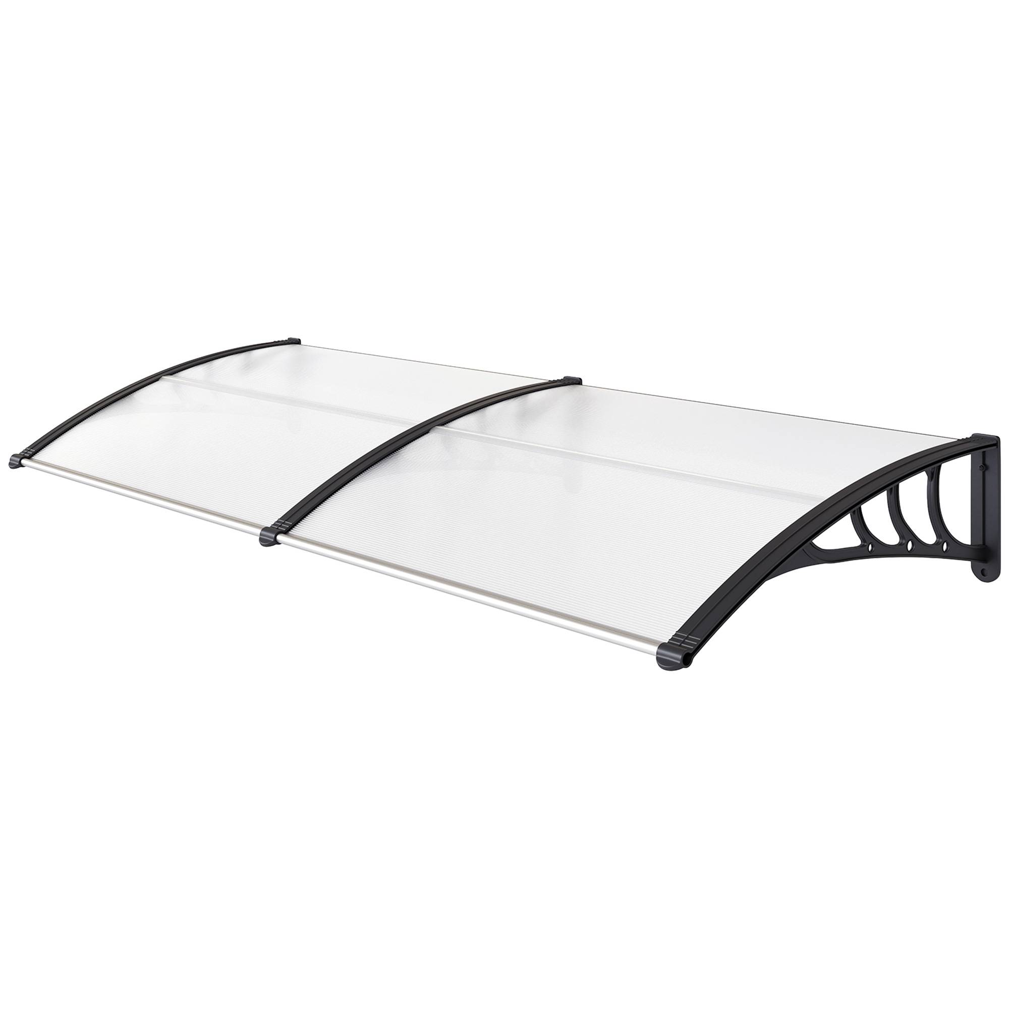 Double auvent porte fenêtre polycarbonate aluminium protection UV pluie 75x195cm transparent - ComfortXL Outdoor Living - Image 2