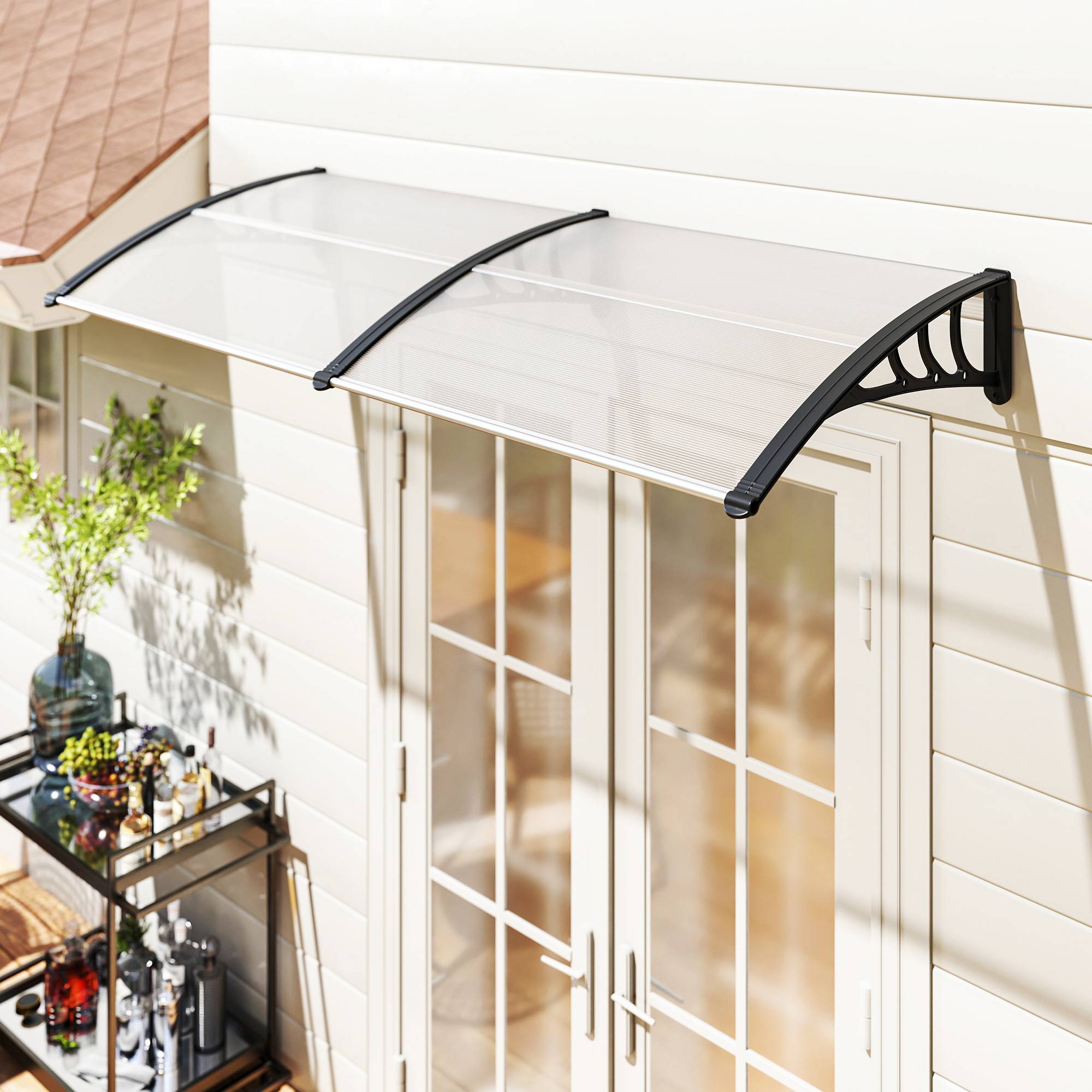 Double auvent porte fenêtre polycarbonate aluminium protection UV pluie 75x195cm transparent - ComfortXL Outdoor Living - Image 3