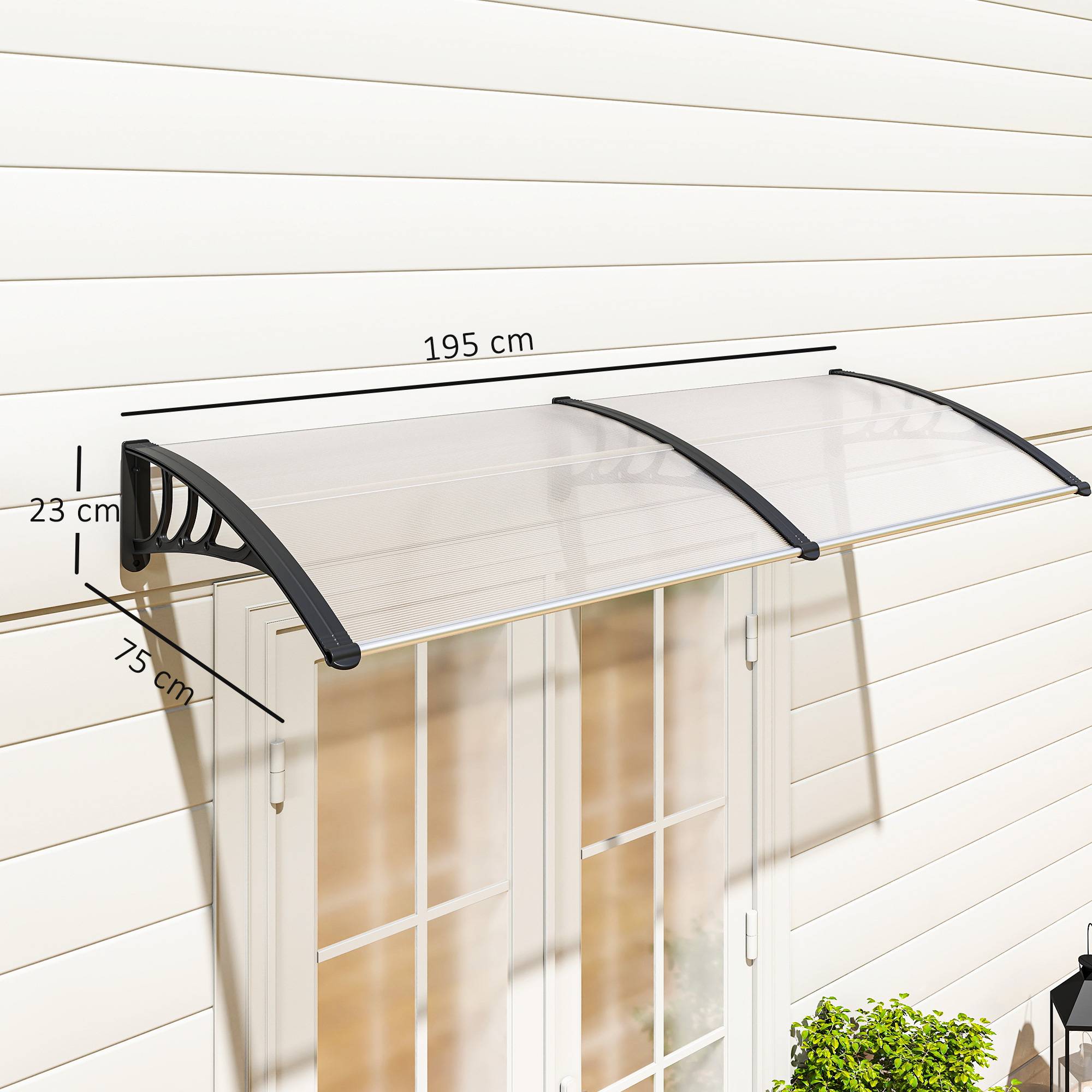 Double auvent porte fenêtre polycarbonate aluminium protection UV pluie 75x195cm transparent - ComfortXL Outdoor Living - Image 5
