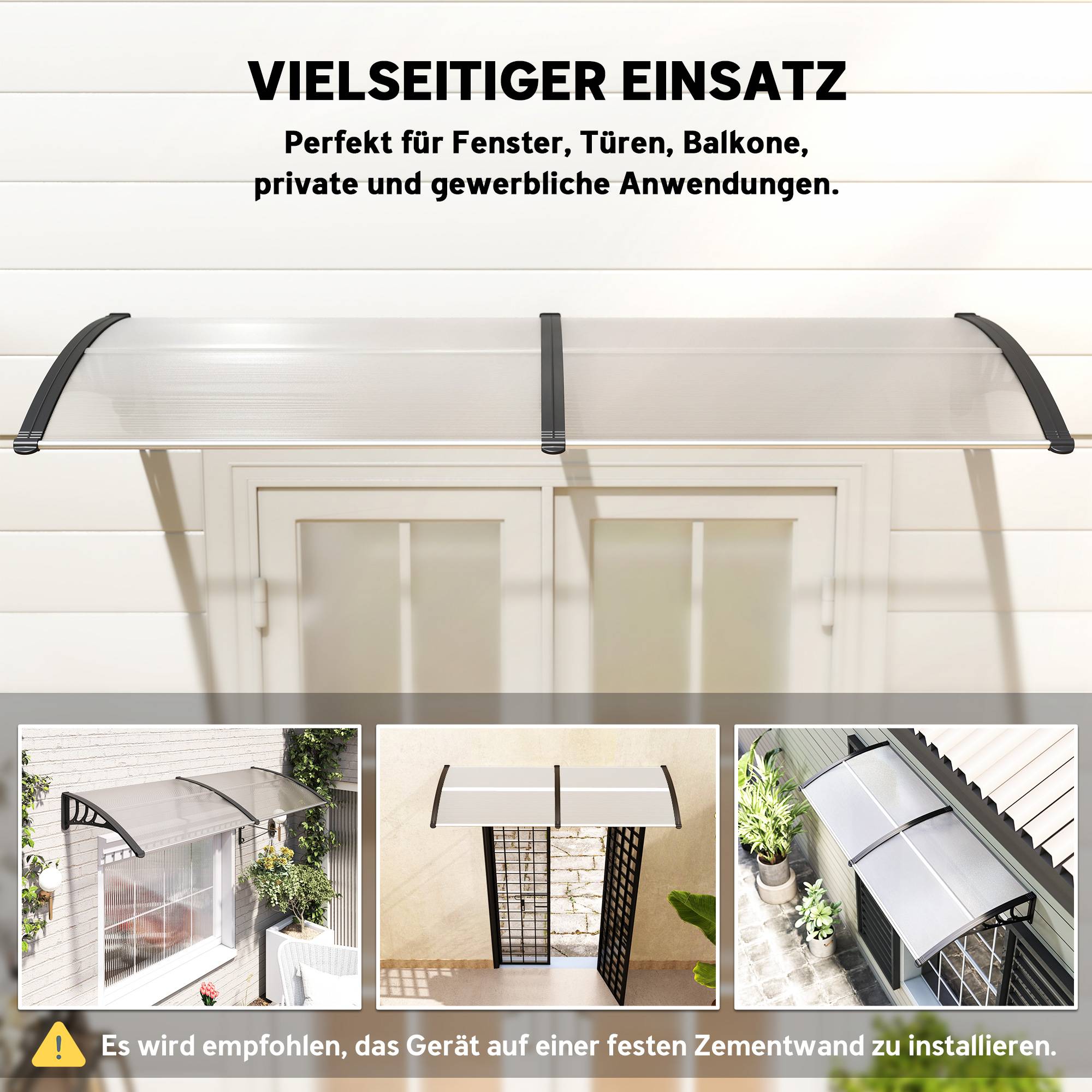 Double auvent porte fenêtre polycarbonate aluminium protection UV pluie 75x195cm transparent - ComfortXL Outdoor Living - Image 8