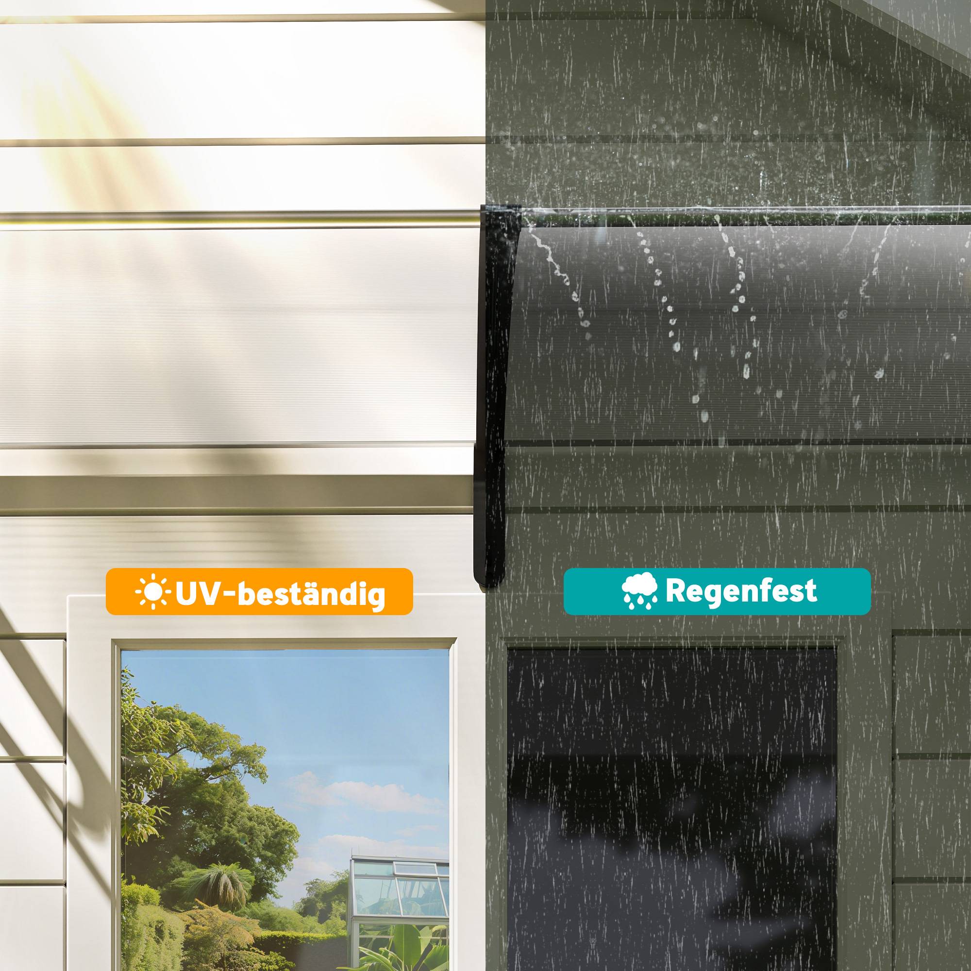 Double auvent porte fenêtre polycarbonate aluminium protection UV pluie 75x195cm transparent - ComfortXL Outdoor Living - Image 9