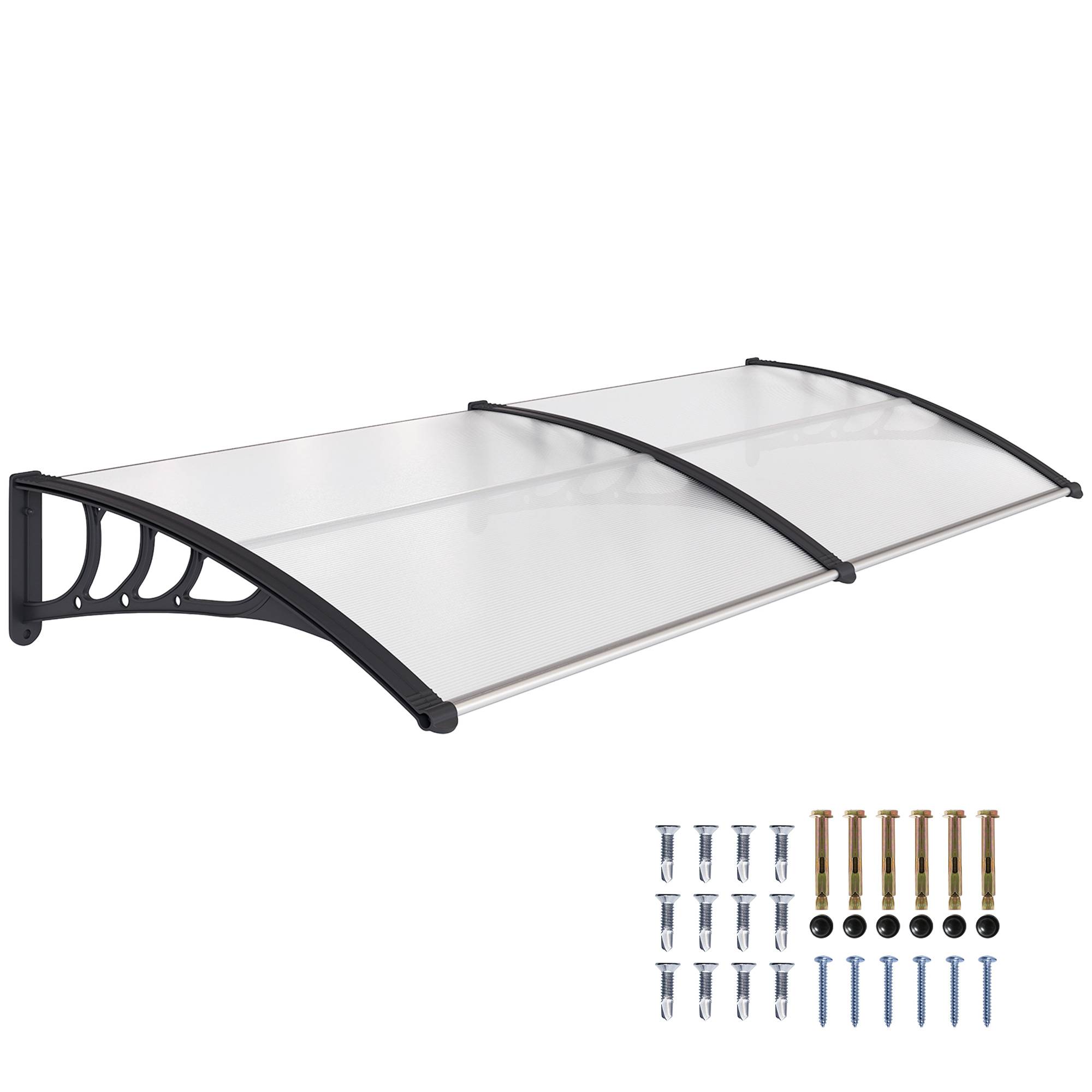 Double auvent porte fenêtre polycarbonate aluminium protection UV pluie 75x195cm transparent - ComfortXL Outdoor Living - Image 1