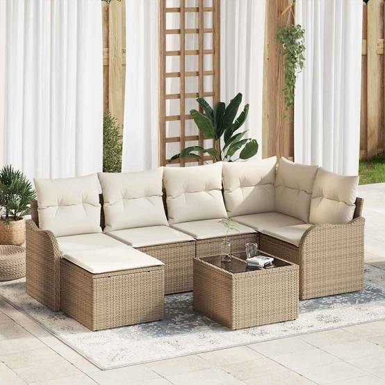 ComfortXL - Salon de jardin 6 places 7 pcs Poly rotin modulable pour Terrasse Beige et Blanc – ComfortXL Outdoor Living - Image 1