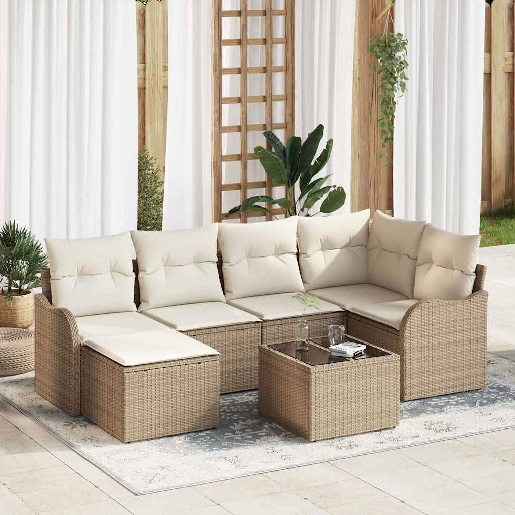 ComfortXL - Salon de jardin 6 places 7 pcs Poly rotin modulable pour Terrasse Beige et Blanc – ComfortXL Outdoor Living - Image 1