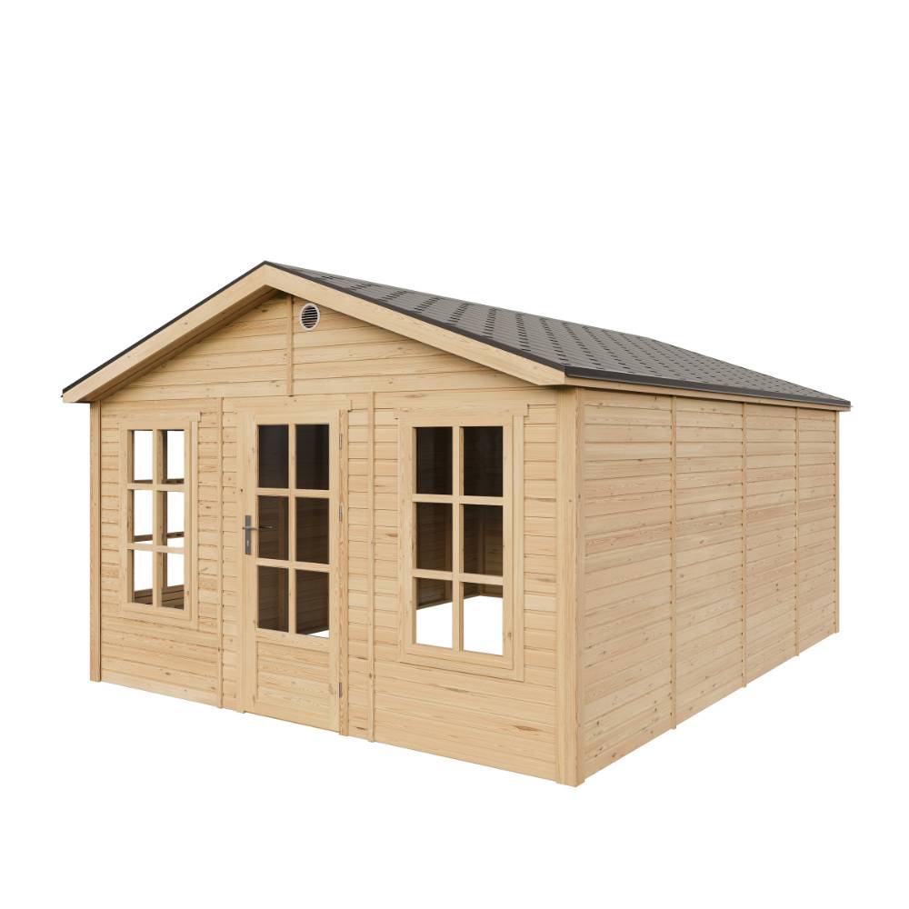Timbela - Abri de jardin en bois - 17,61 m² - 512x382xH267 cm - sans plancher avec bardeaux bitumineux couleur gris - 17 mm d’épaisseur - Timbela M736 - Image 4