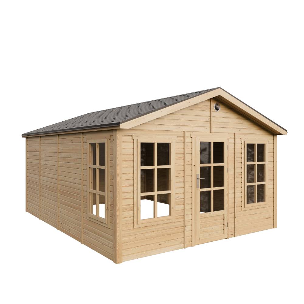 Timbela - Abri de jardin en bois - 17,61 m² - 512x382xH267 cm - sans plancher avec bardeaux bitumineux couleur gris - 17 mm d’épaisseur - Timbela M736 - Image 3