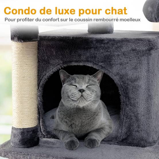 Arbre à Chat Griffoir 60x50x170 cm en Peluche 2 Niches 3 Peluches Suspendues - Image 8
