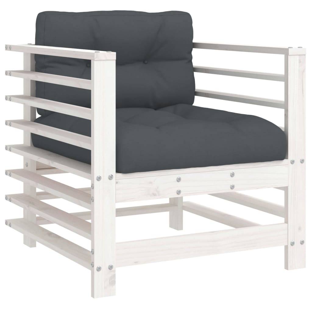 Lot de 2 Chaises de jardin avec coussins - Chaises d'extérieur - Fauteuils de jardin blanc bois de pin massif-JU12844 - Image 3