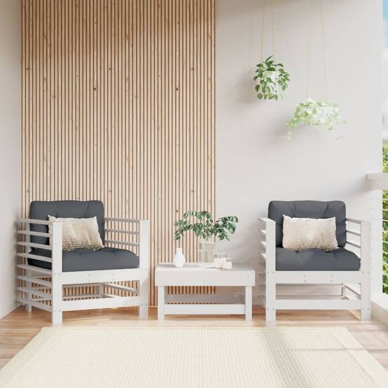 Lot de 2 Chaises de jardin avec coussins - Chaises d'extérieur - Fauteuils de jardin blanc bois de pin massif-JU12844 - Image 2