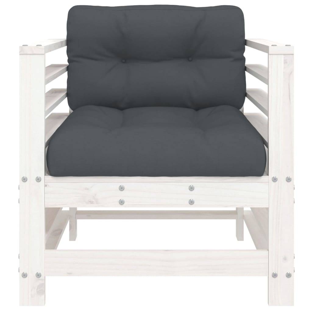 Lot de 2 Chaises de jardin avec coussins - Chaises d'extérieur - Fauteuils de jardin blanc bois de pin massif-JU12844 - Image 4