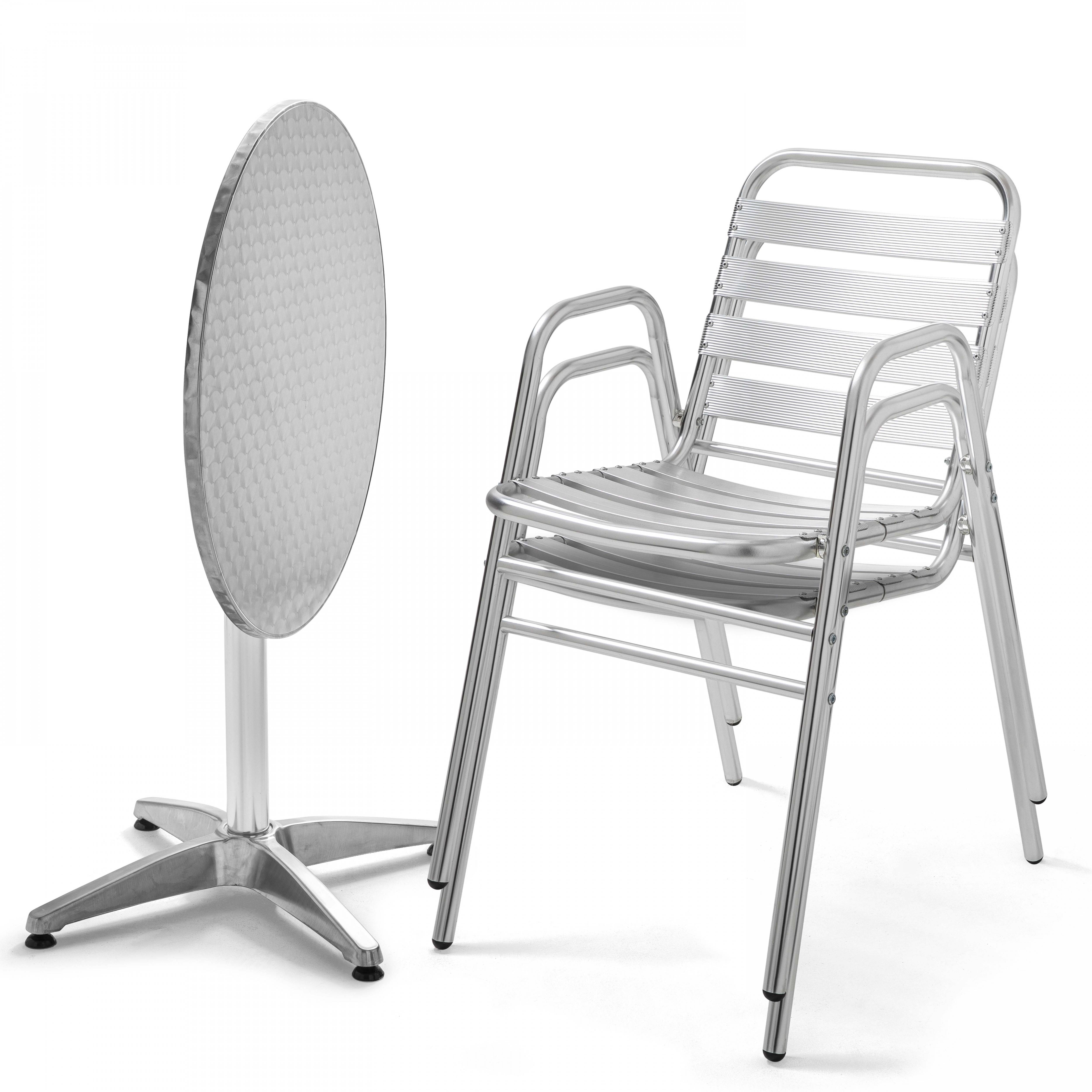 Oviala - Table de jardin ronde et 2 chaises aluminium gris Brixton - Oviala - Imagen 1