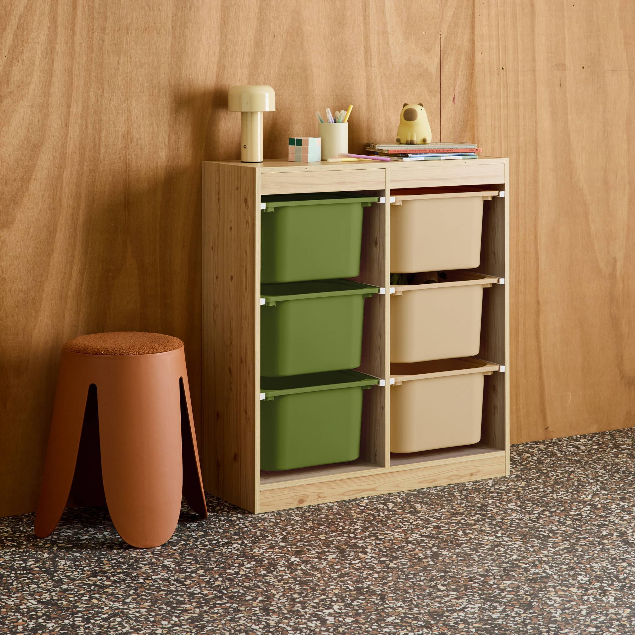sweeek - Meuble de rangement enfant 6 bacs de rangement en plastique vert olive taupe - Sora | sweeek - Image 3