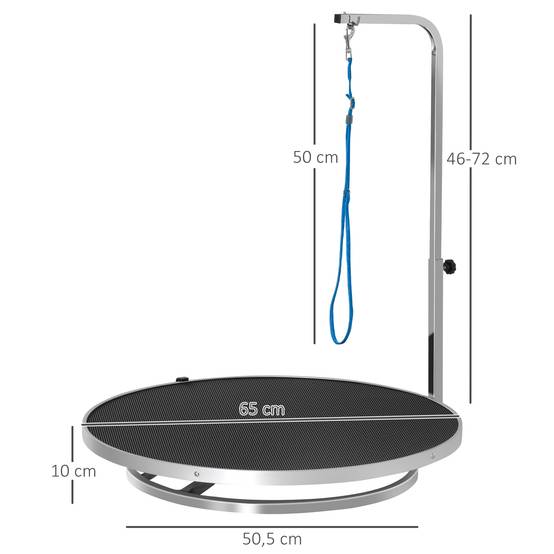 Table de toilettage pivotante, acier inox, noir, 65 x 65 x 72 cm - PANGIVO - Image 3