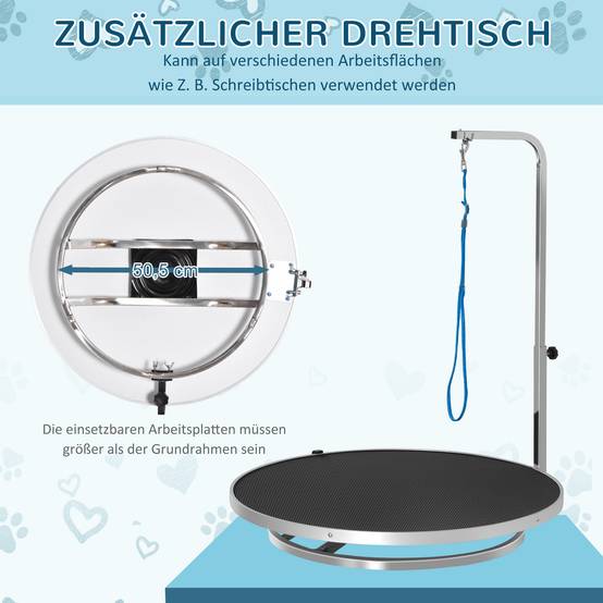 Table de toilettage pivotante, acier inox, noir, 65 x 65 x 72 cm - PANGIVO - Image 4