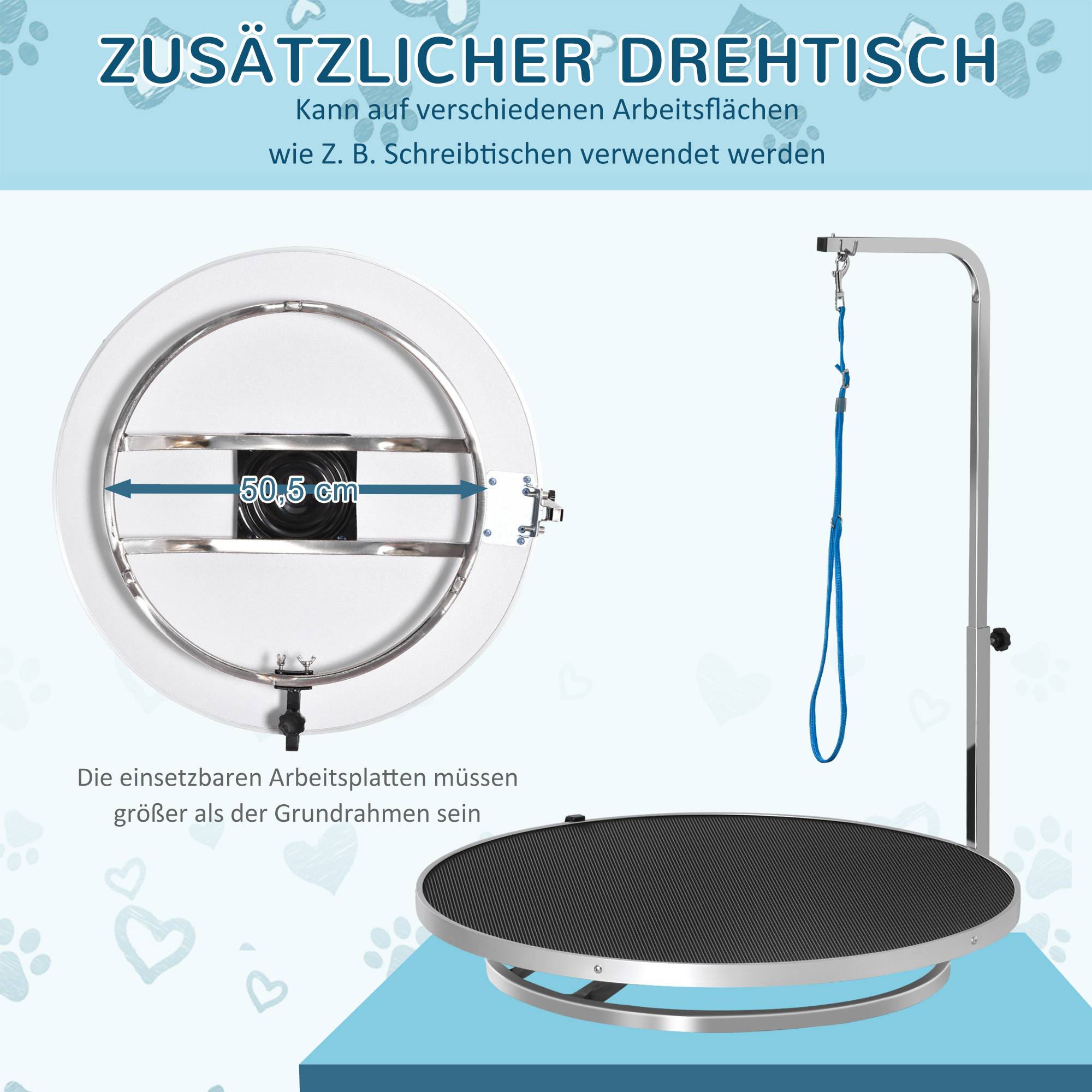 Table de toilettage pivotante, acier inox, noir, 65 x 65 x 72 cm - PANGIVO - Image 4