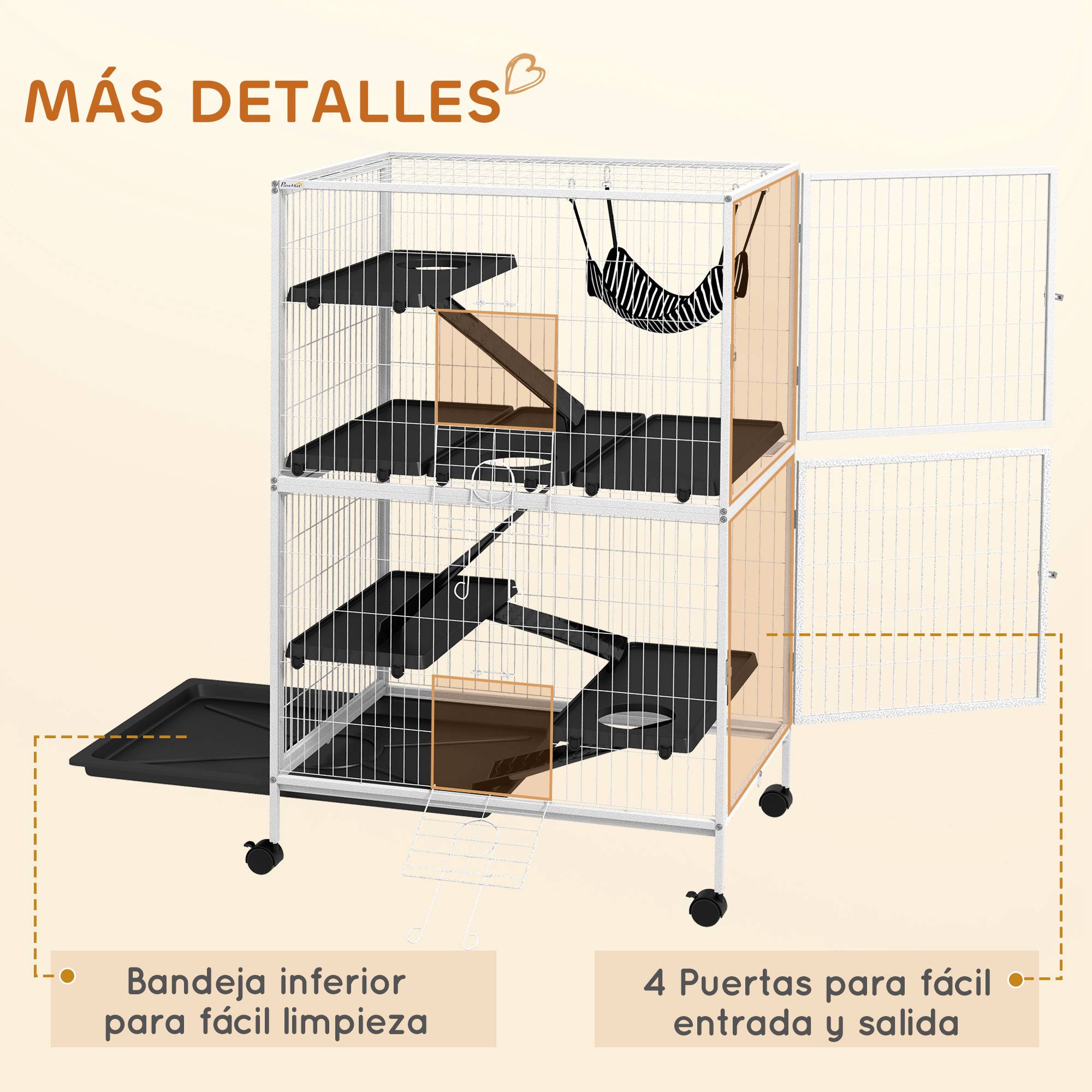 Grande cage acier rongeurs furets chinchillas 4 étages sur roulettes 80x52x128cm blanc - ComfortXL Outdoor Living - Image 9
