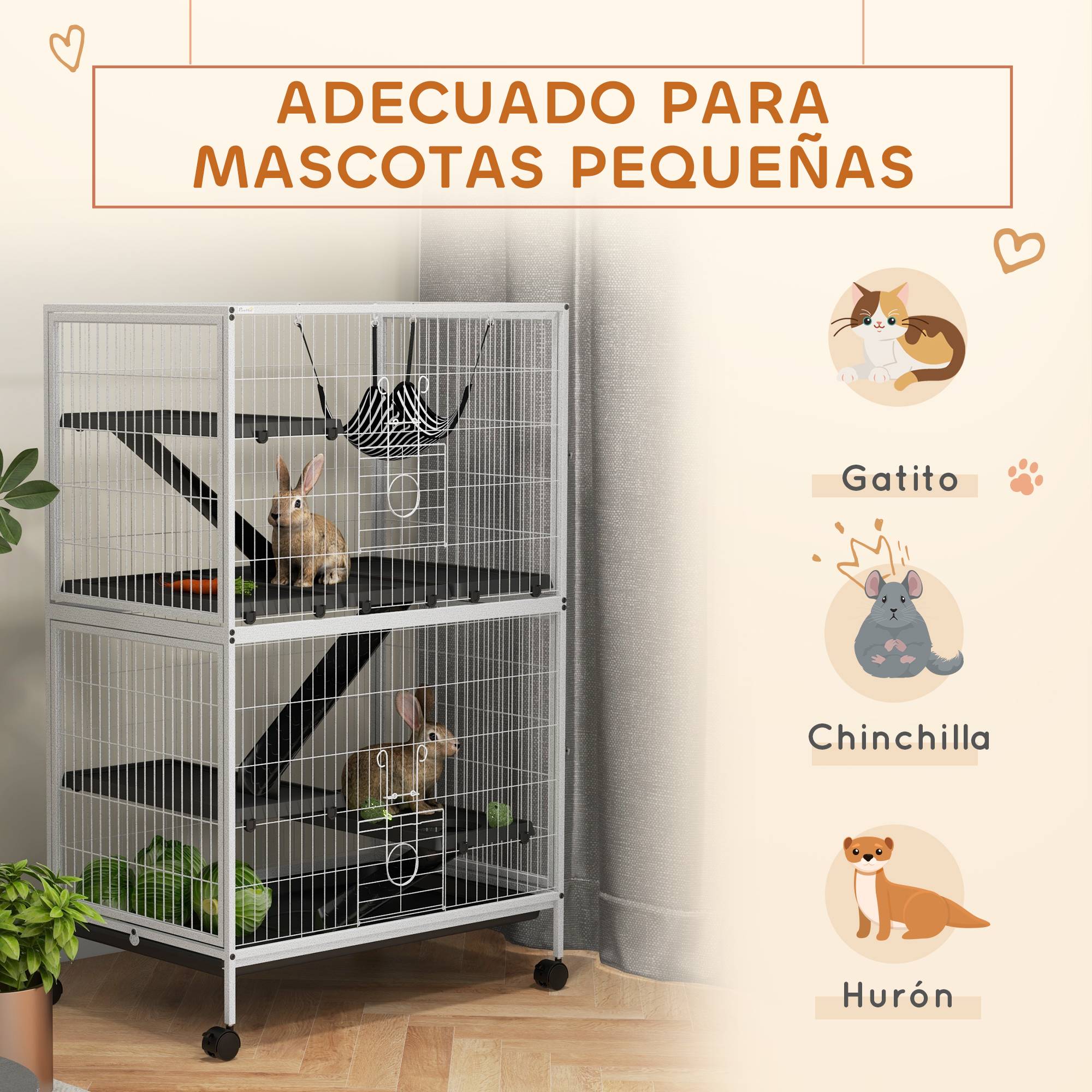 Grande cage acier rongeurs furets chinchillas 4 étages sur roulettes 80x52x128cm blanc - ComfortXL Outdoor Living - Image 6