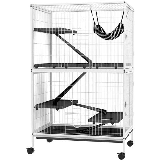 Grande cage acier rongeurs furets chinchillas 4 étages sur roulettes 80x52x128cm blanc - ComfortXL Outdoor Living - Image 2