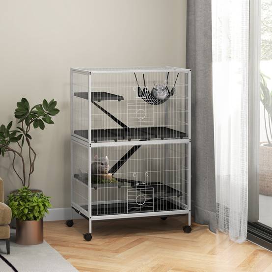 Grande cage acier rongeurs furets chinchillas 4 étages sur roulettes 80x52x128cm blanc - ComfortXL Outdoor Living - Image 3