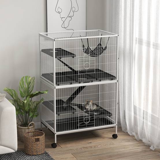 Grande cage acier rongeurs furets chinchillas 4 étages sur roulettes 80x52x128cm blanc - ComfortXL Outdoor Living - Image 4