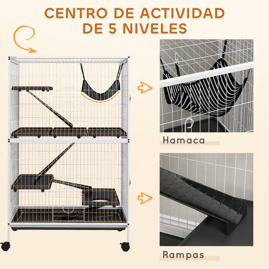 Grande cage acier rongeurs furets chinchillas 4 étages sur roulettes 80x52x128cm blanc - ComfortXL Outdoor Living - Image 8