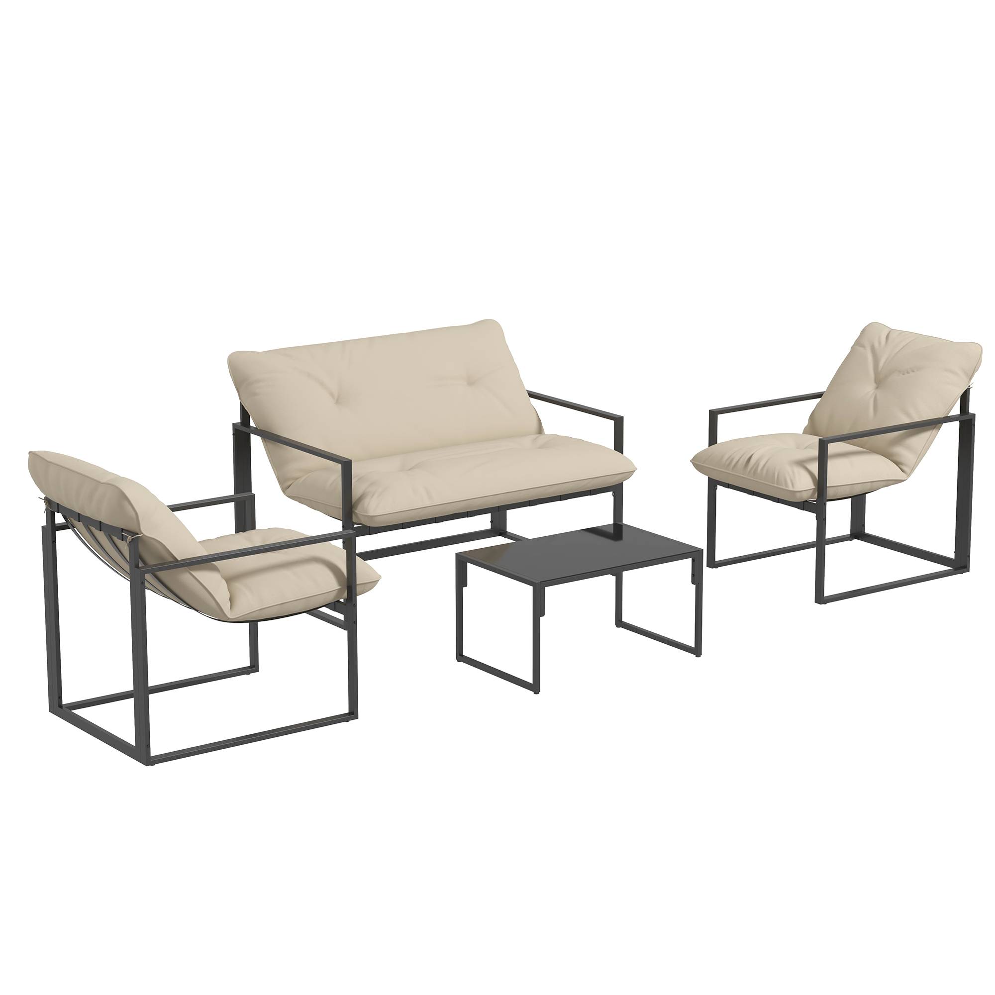 Outsunny - Salon de jardin 4 personnes - 4 pièces, 3 coussins - acier époxy noir polyester beige - Outsunny - Imagen 1