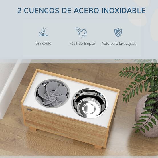 Gamelle surélevée pour chien avec distributeur de croquettes amovible, gamelle d'eau et gamelle de nourriture en acier inoxydable, finition chêne - Image 9