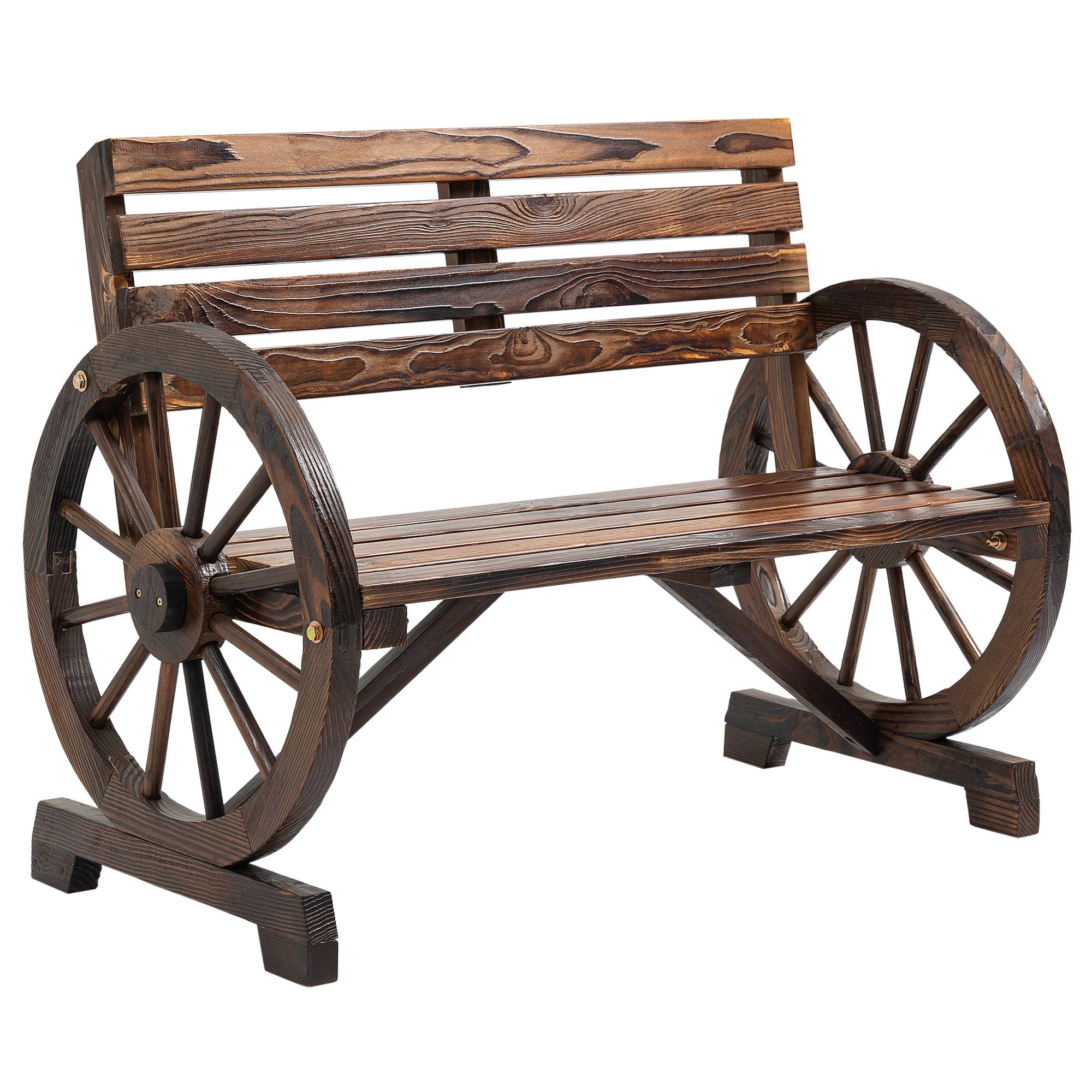 ComfortXL - Banc de jardin bois de sapin brun 105,5 x 56 x 79 cm 2 places extérieur style rustique avec accoudoirs roues - Image 10