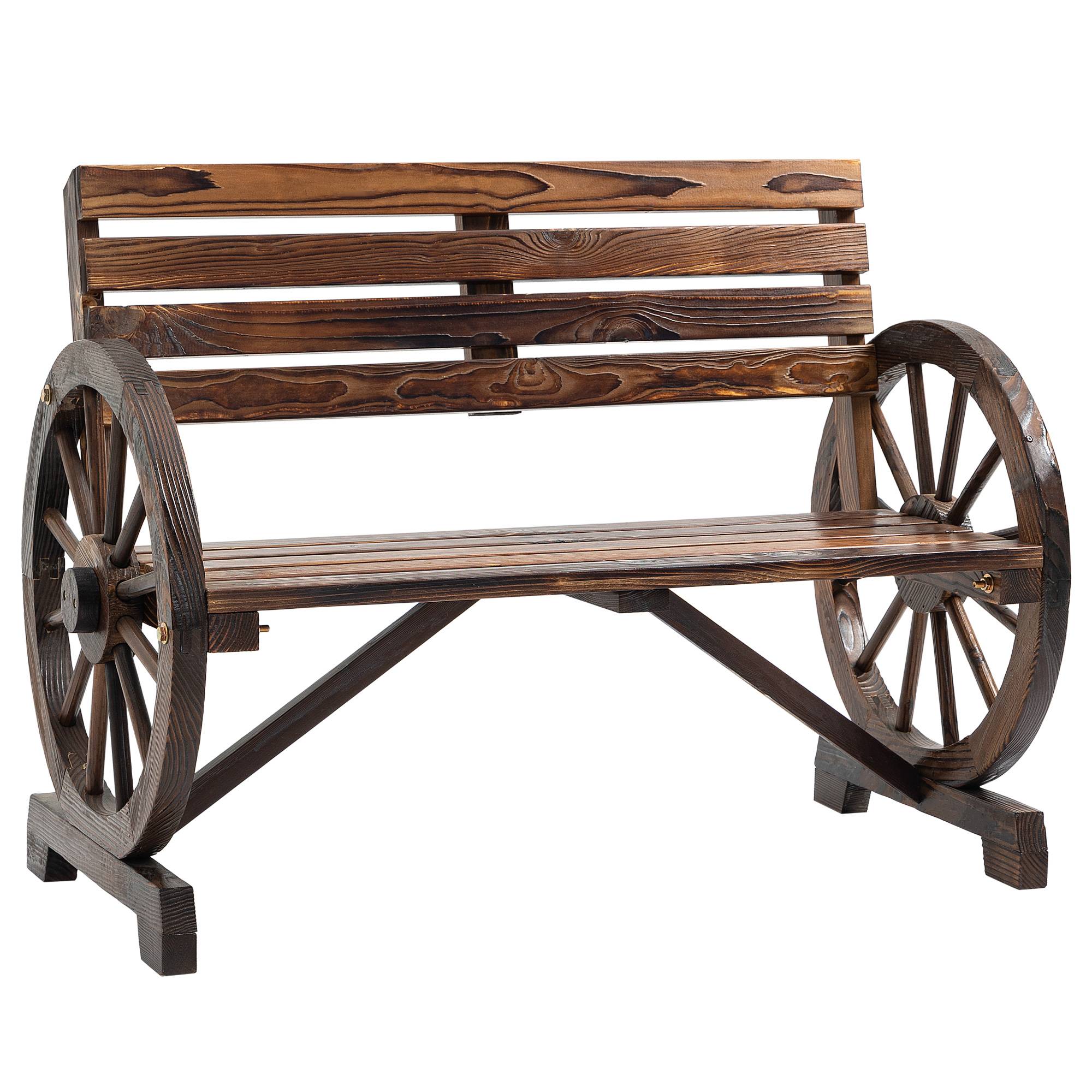 ComfortXL - Banc de jardin bois de sapin brun 105,5 x 56 x 79 cm 2 places extérieur style rustique avec accoudoirs roues - Image 2