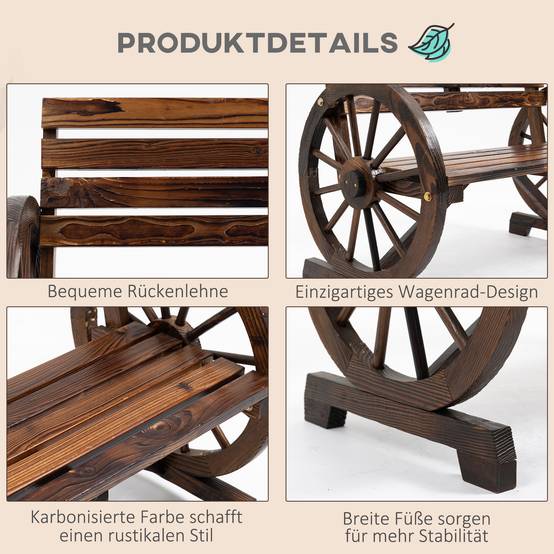 ComfortXL - Banc de jardin bois de sapin brun 105,5 x 56 x 79 cm 2 places extérieur style rustique avec accoudoirs roues - Image 5