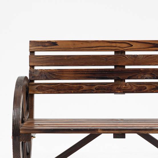 ComfortXL - Banc de jardin bois de sapin brun 105,5 x 56 x 79 cm 2 places extérieur style rustique avec accoudoirs roues - Image 8