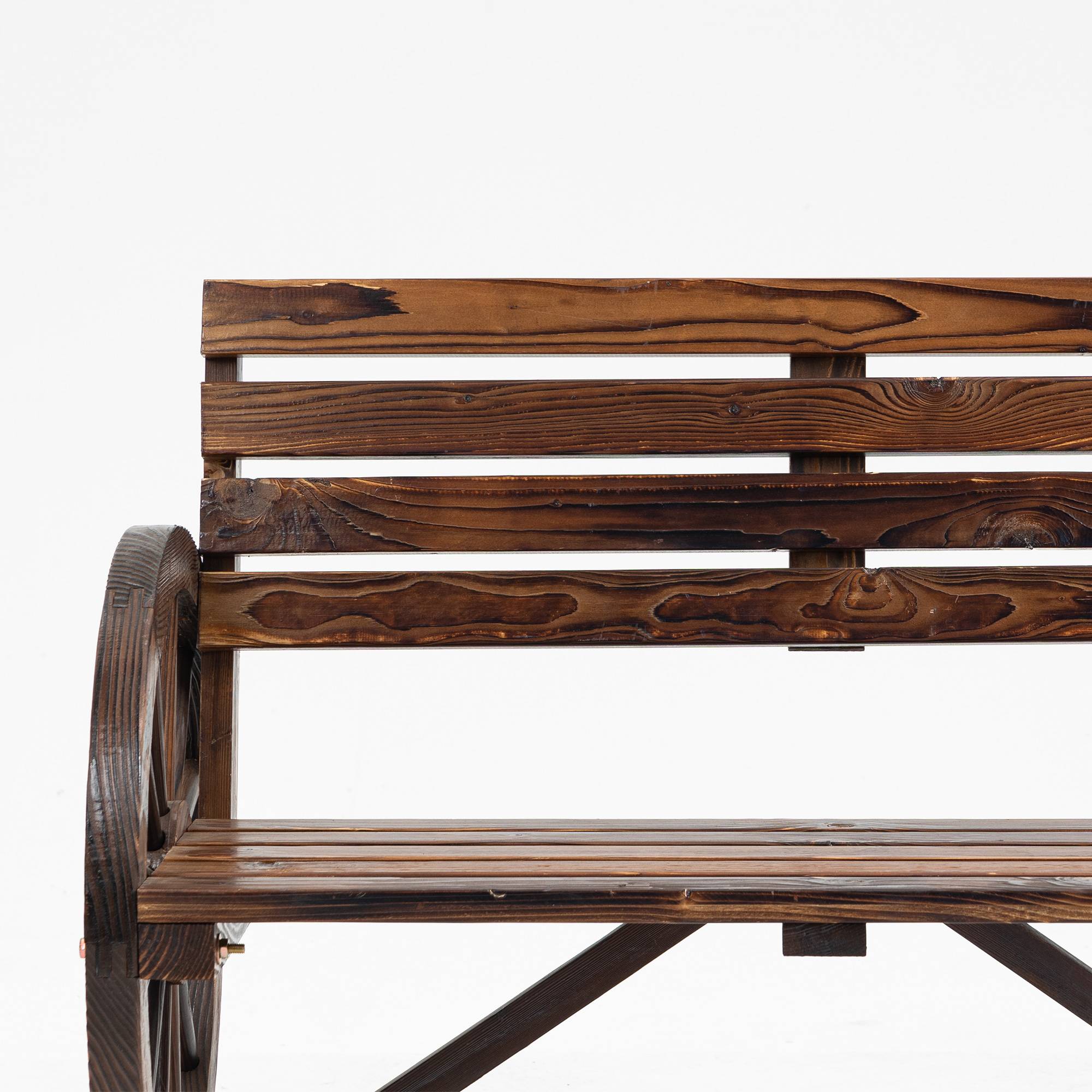 ComfortXL - Banc de jardin bois de sapin brun 105,5 x 56 x 79 cm 2 places extérieur style rustique avec accoudoirs roues - Image 8
