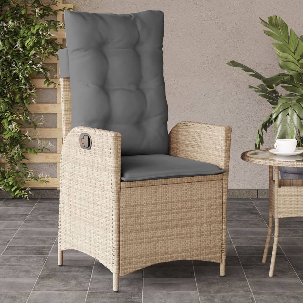Chaise de jardin inclinable - Chaise d'extérieur - Fauteuil d'extérieur coussins mélange beige poly rotin - MEUBLE PRO - Image 2
