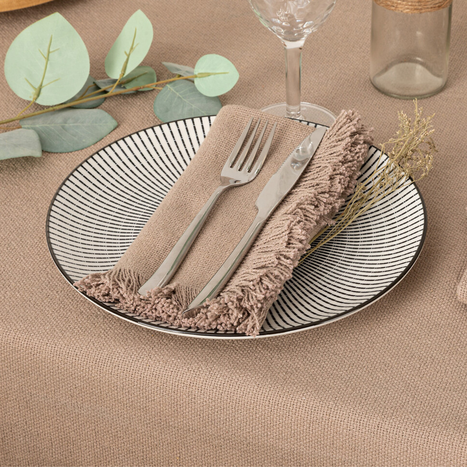 Atmosphera - Lot de 2 serviettes de table "Maha" gris 40x40cm - Atmosphera Créateur d'intérieur - Imagen 4