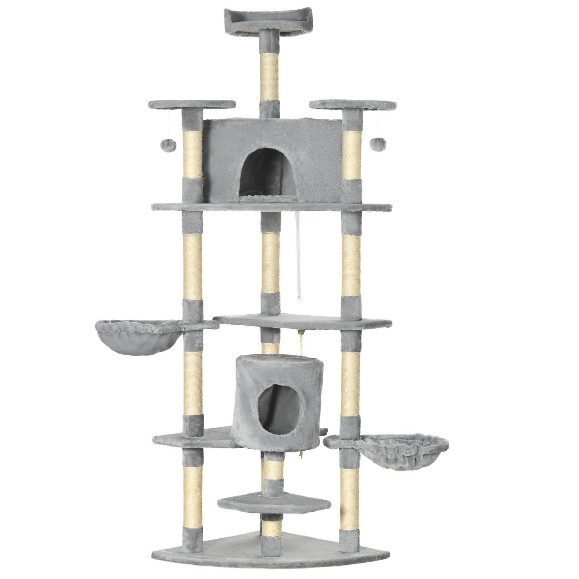 Sans Marque - Arbre à chat XXL arbre à grimper pour chat multi-équipements griffoirs 6 plate-formes 2 niches hauteur 200 cm gris