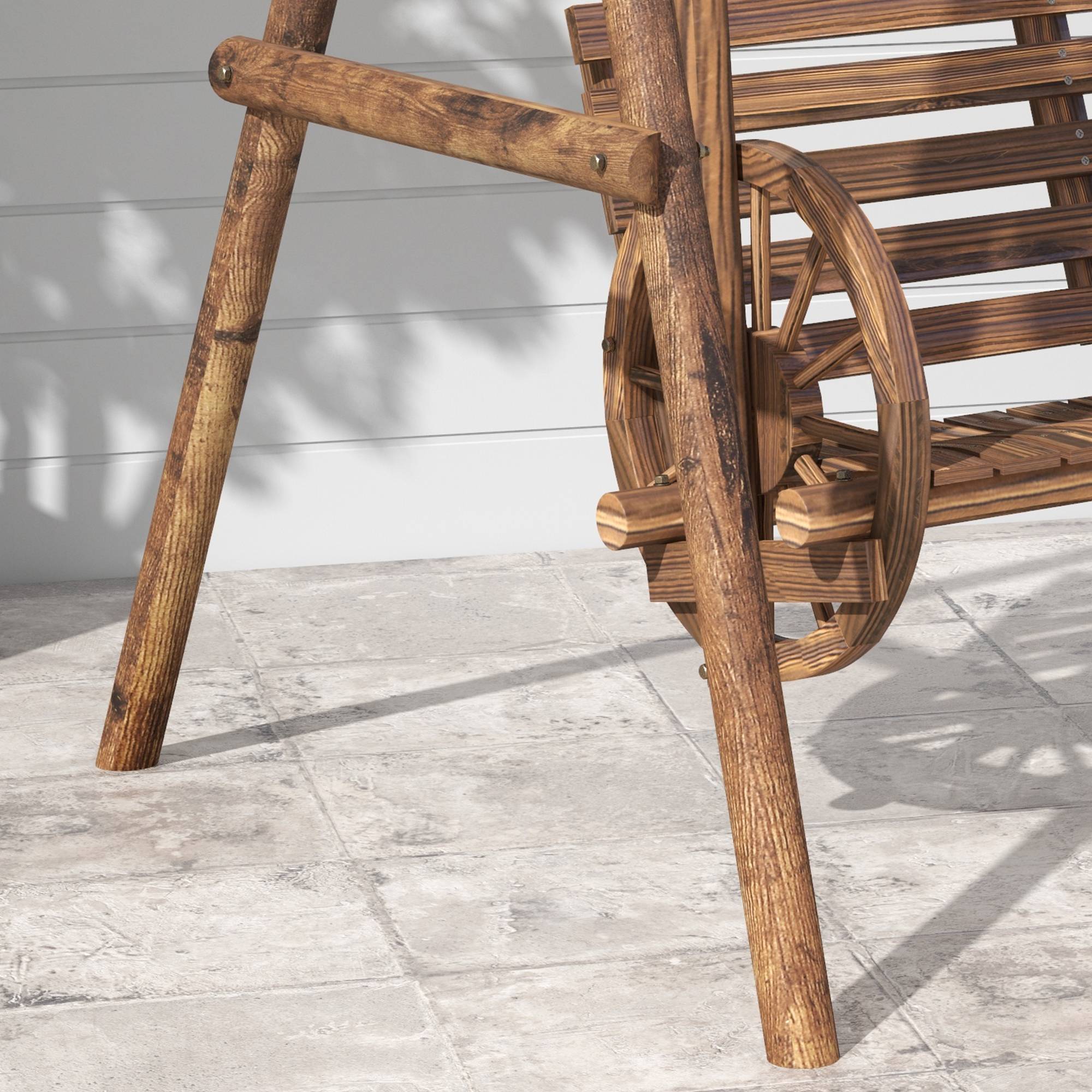 Outsunny - Balancelle de jardin 2 places style western - accoudoirs roues charrette - bois sapin traité carbonisation - Outsunny - Imagen 4