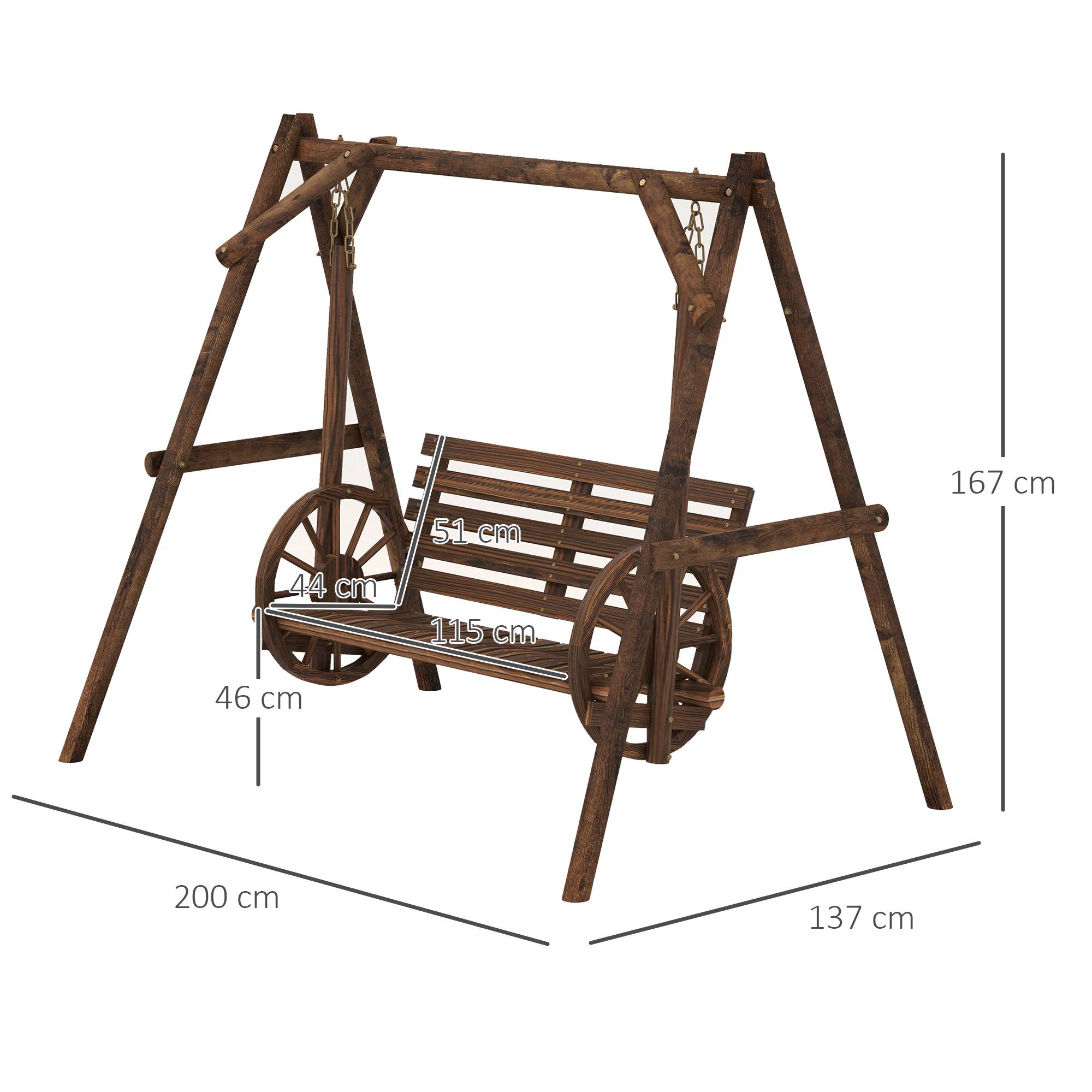 Outsunny - Balancelle de jardin 2 places style western - accoudoirs roues charrette - bois sapin traité carbonisation - Outsunny - Imagen 3