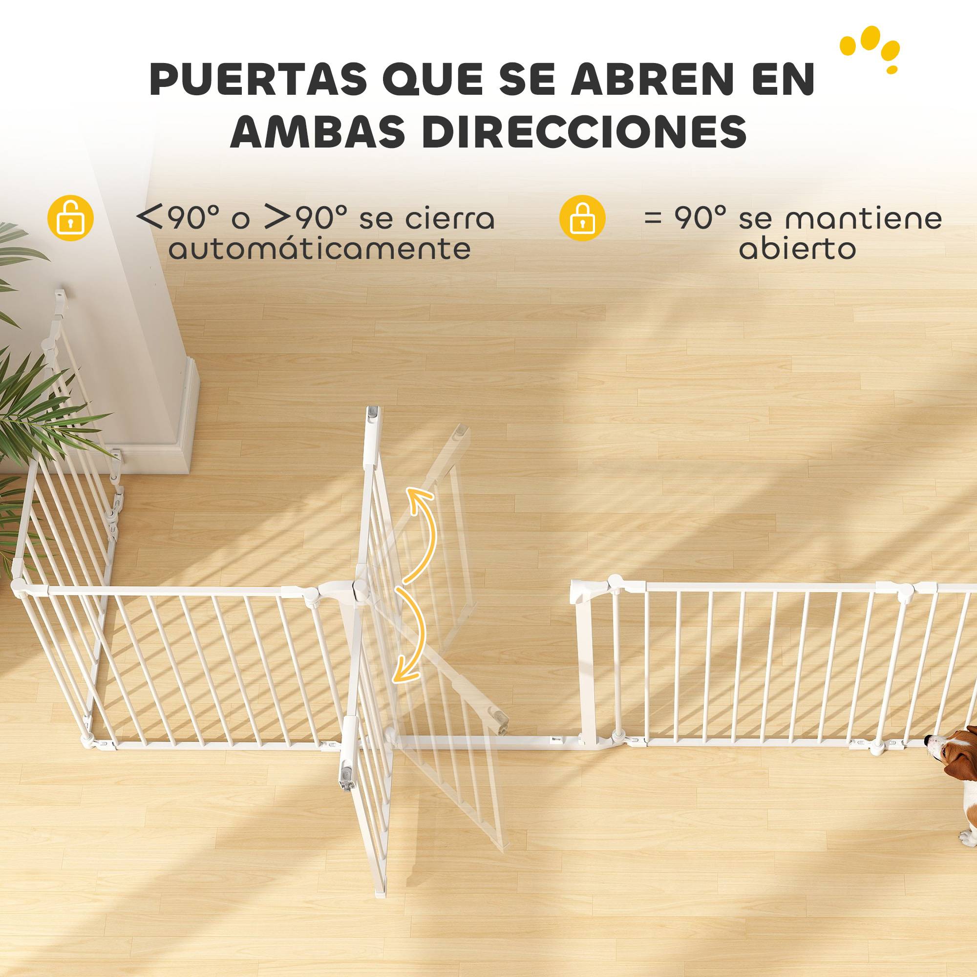 Barrière pliable pour chien, clôture pour animaux de compagnie à 6 panneaux, barrière à double verrouillage pour escaliers et couloirs, blanche - Image 9