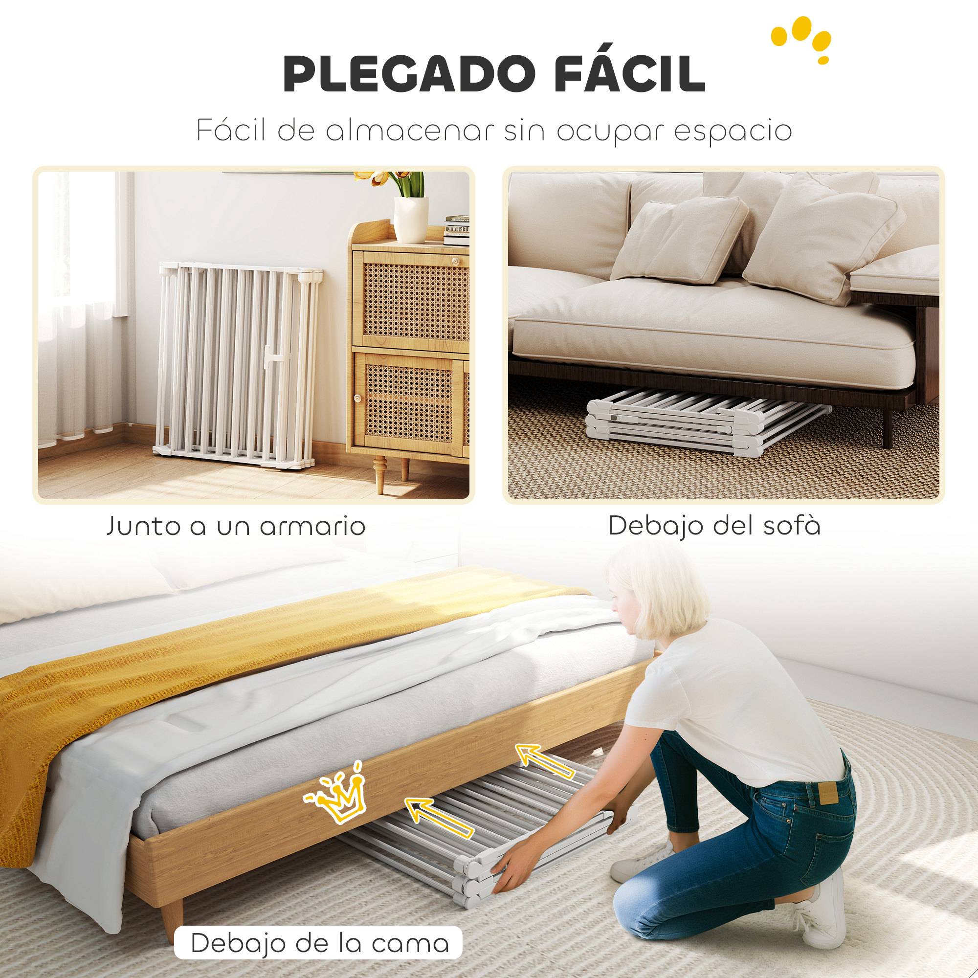Barrière pliable pour chien, clôture pour animaux de compagnie à 6 panneaux, barrière à double verrouillage pour escaliers et couloirs, blanche - Image 10