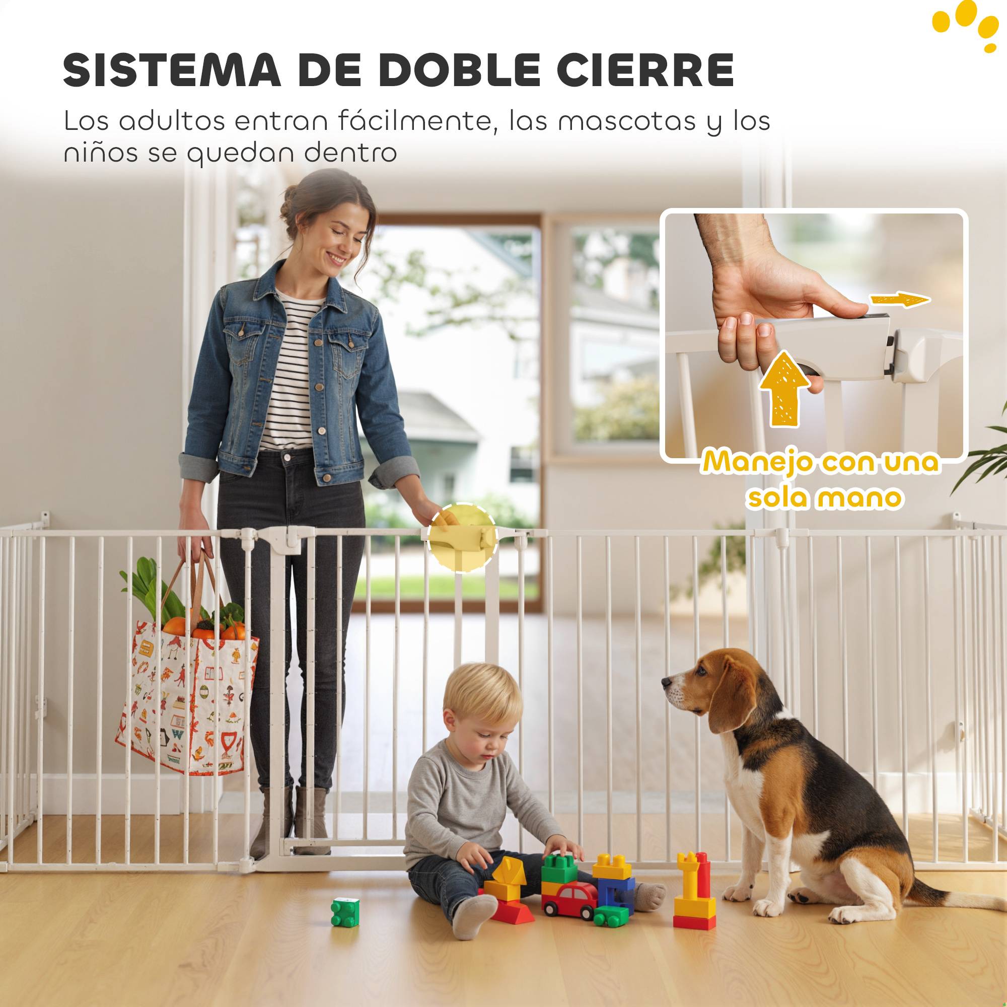 Barrière pliable pour chien, clôture pour animaux de compagnie à 6 panneaux, barrière à double verrouillage pour escaliers et couloirs, blanche - Image 8