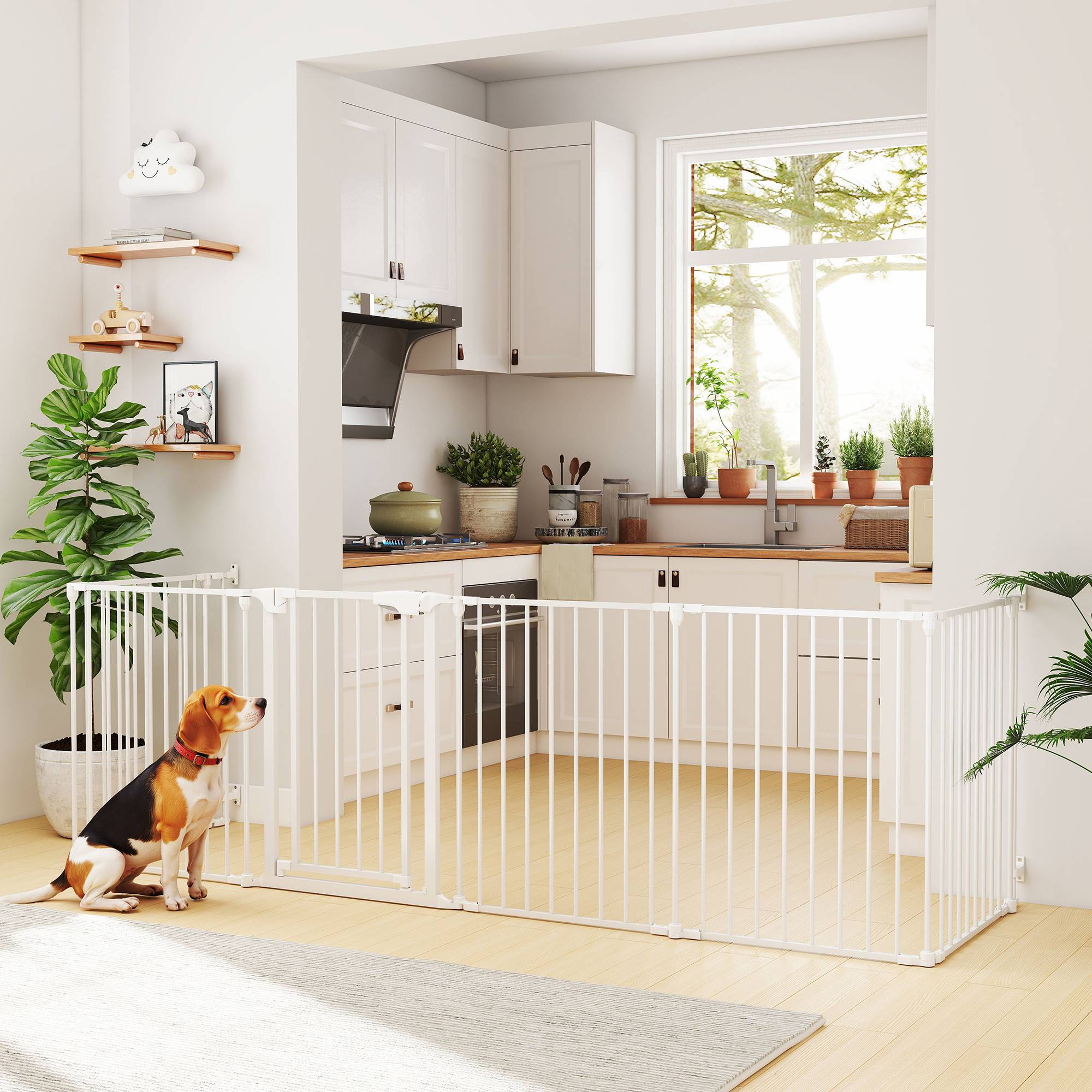 Barrière pliable pour chien, clôture pour animaux de compagnie à 6 panneaux, barrière à double verrouillage pour escaliers et couloirs, blanche - Image 3