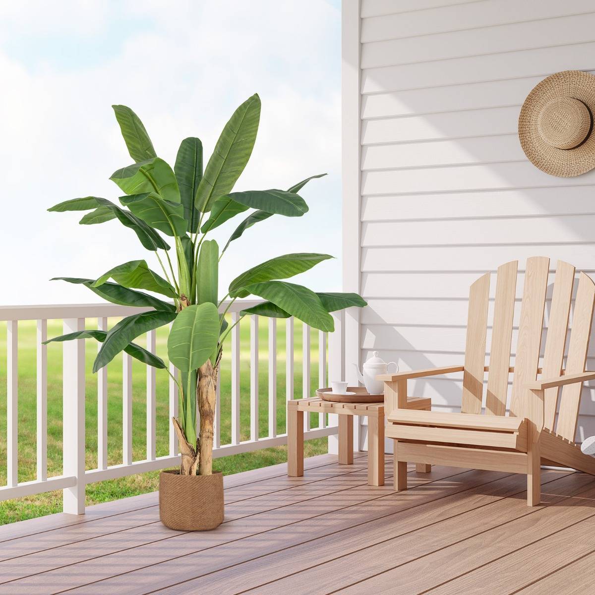 Plante Artificielle en Pot de 150cm en Plastique Pot en Ciment 2 Mousse avec 18 Grandes Feuilles pour Bureau Maison - Image 4
