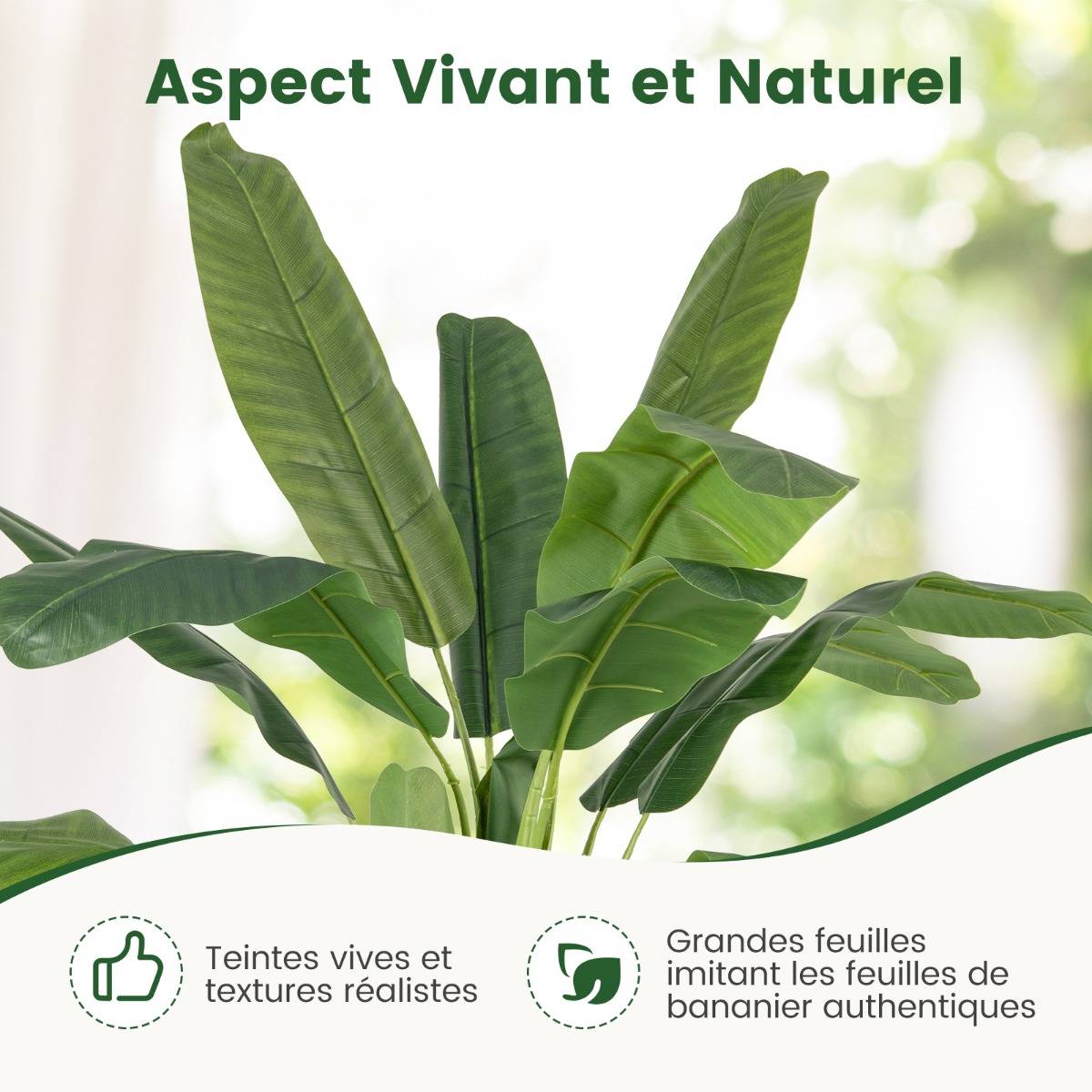 Plante Artificielle en Pot de 150cm en Plastique Pot en Ciment 2 Mousse avec 18 Grandes Feuilles pour Bureau Maison - Image 7